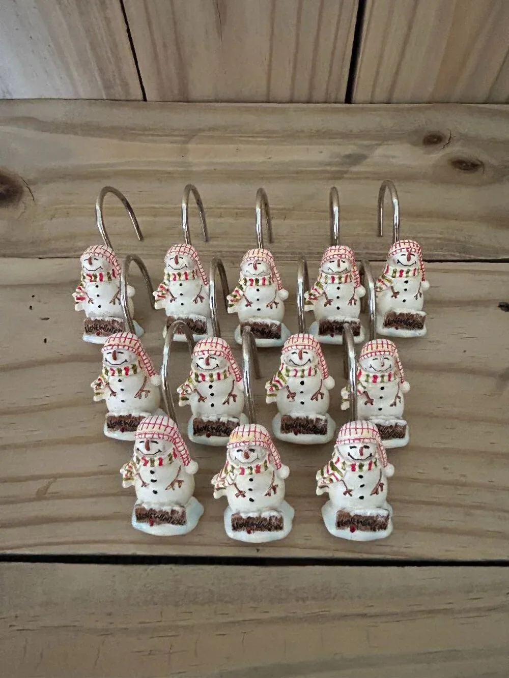 Set of 12 Christmas I Love Winter Snowman Shower Curtain Hooks